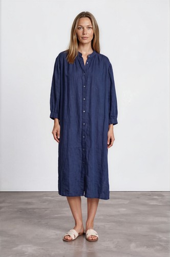 Navy blue linen midi - midi, shirt