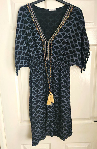 Black grey geometric kaftan - black,