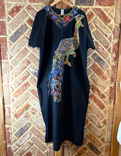 Black peacock kaftan maxi - black,