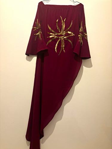 Women burgundy kaftan long - burgundy,