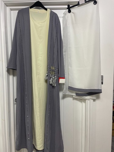 Grey embroidered abaya set