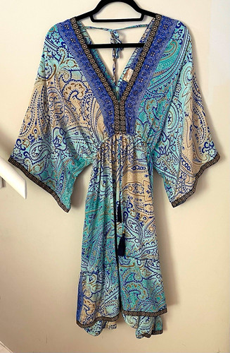 Boho fashion silk blue beige - boho,