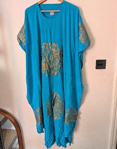 Womens blue gold print - blue, kaftan