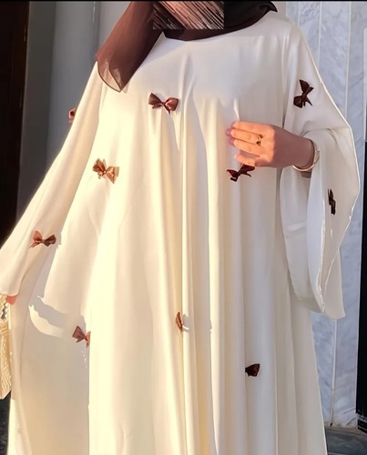 Womens white abaya bows long - womens,