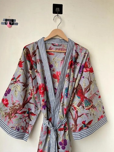 Indian gray bird print cotton - indian,